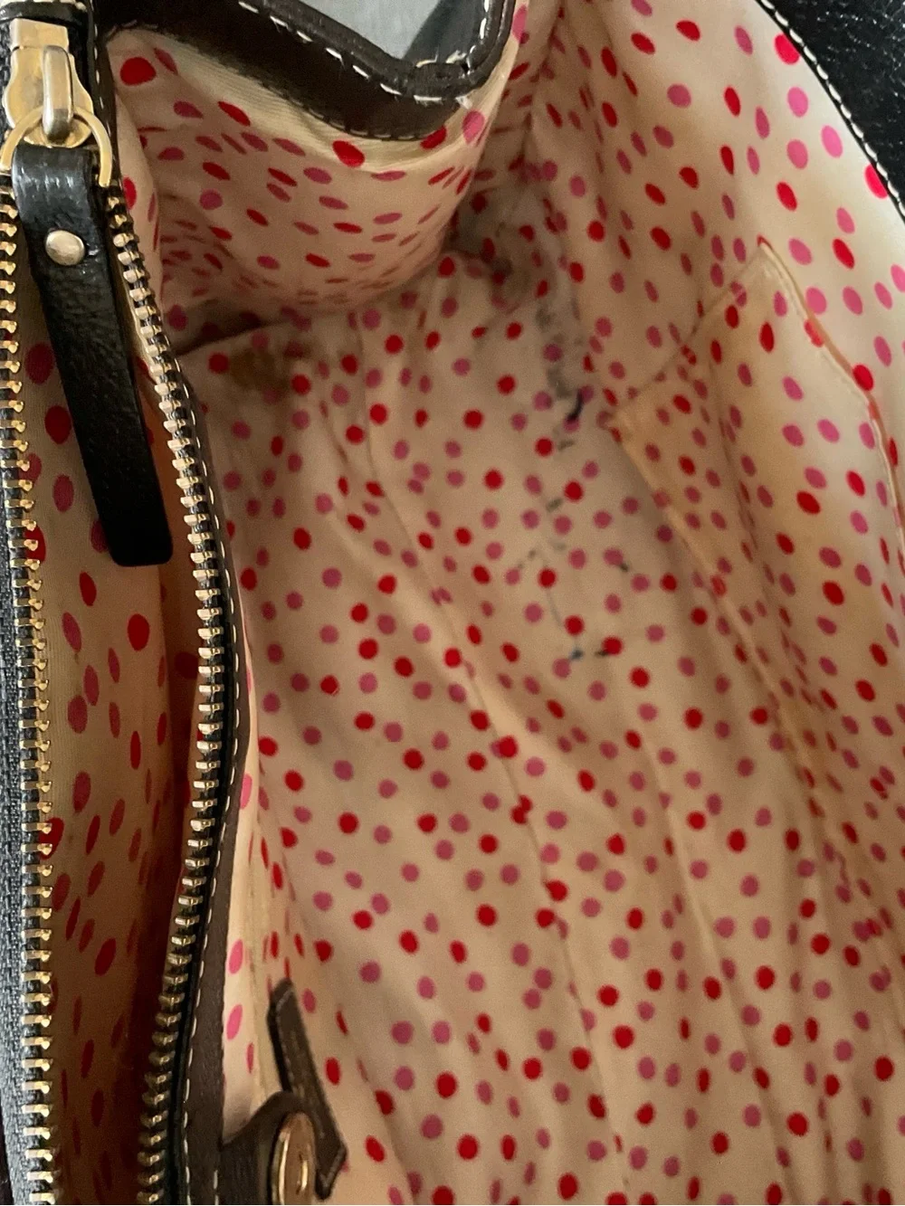 kate spade Black Leather Satchel with Pink Polka Dot Lining - Picture 6 of 7
